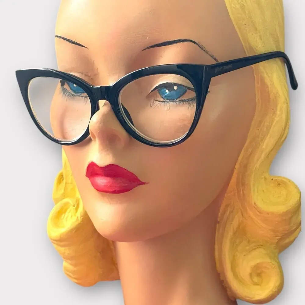 Betsey Johnson +2.00 Reading Glasses Readers Cat Eye Black Retro Glam